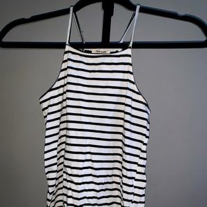 Cropped High Neck Striped Tank Top